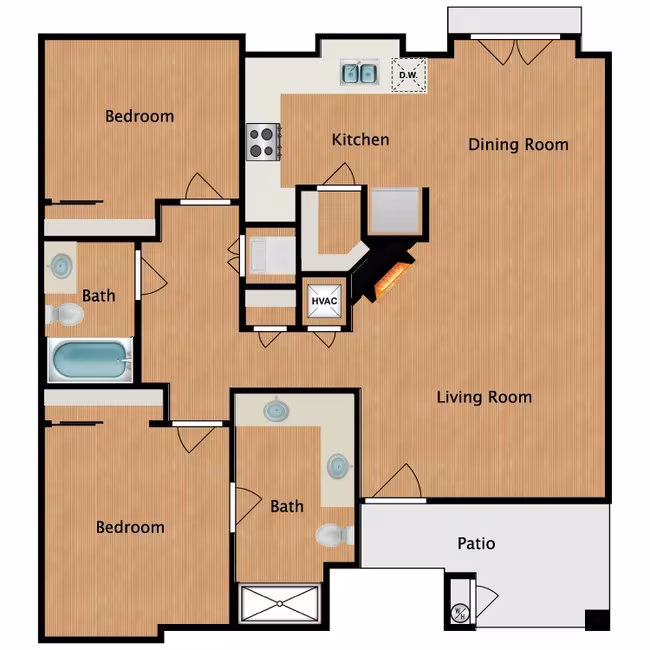 2 BR / 2 BA floor plan